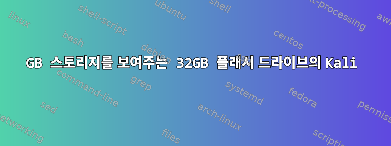 67GB 스토리지를 보여주는 32GB 플래시 드라이브의 Kali