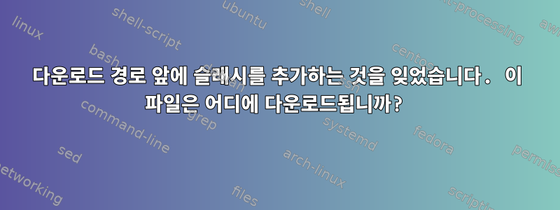 다운로드 경로 앞에 슬래시를 추가하는 것을 잊었습니다. 이 파일은 어디에 다운로드됩니까?