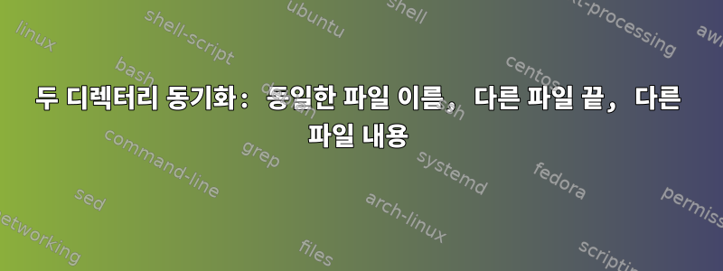 두 디렉터리 동기화: 동일한 파일 이름, 다른 파일 끝, 다른 파일 내용