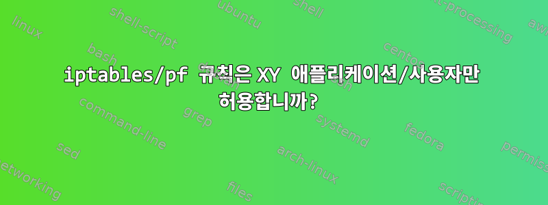 iptables/pf 규칙은 XY 애플리케이션/사용자만 허용합니까?