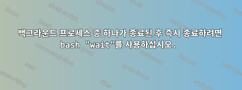 백그라운드 프로세스 중 하나가 종료된 후 즉시 종료하려면 bash "wait"를 사용하십시오.