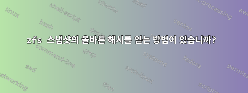 zfs 스냅샷의 올바른 해시를 얻는 방법이 있습니까?