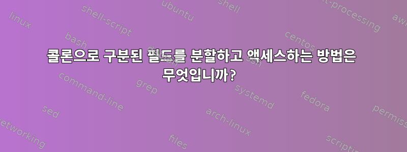 콜론으로 구분된 필드를 분할하고 액세스하는 방법은 무엇입니까?