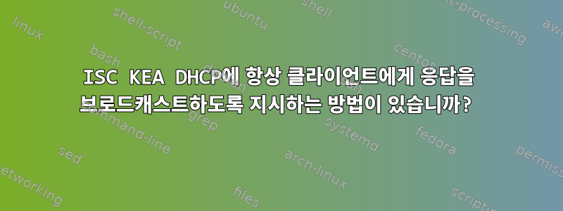 ISC KEA DHCP에 항상 클라이언트에게 응답을 브로드캐스트하도록 지시하는 방법이 있습니까?