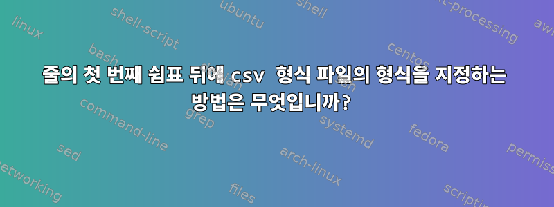 줄의 첫 번째 쉼표 뒤에 csv 형식 파일의 형식을 지정하는 방법은 무엇입니까?