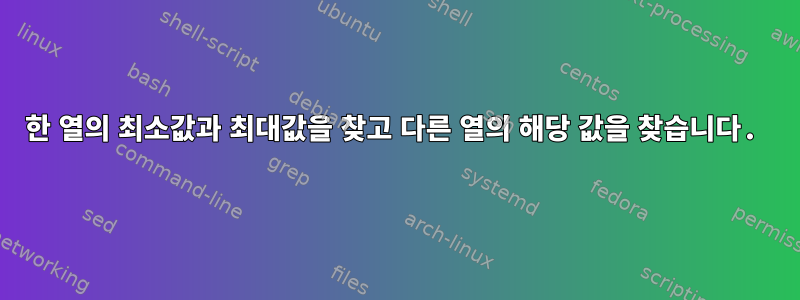 한 열의 최소값과 최대값을 찾고 다른 열의 해당 값을 찾습니다.