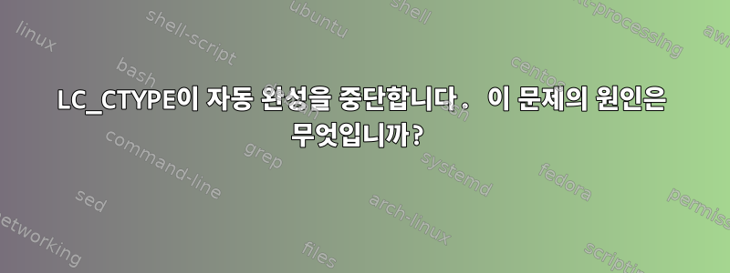 LC_CTYPE이 자동 완성을 중단합니다. 이 문제의 원인은 무엇입니까?