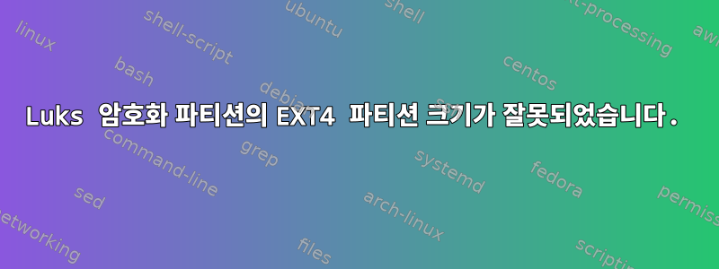 Luks 암호화 파티션의 EXT4 파티션 크기가 잘못되었습니다.