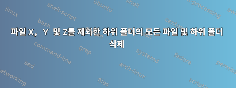 파일 X, Y 및 Z를 제외한 하위 폴더의 모든 파일 및 하위 폴더 삭제