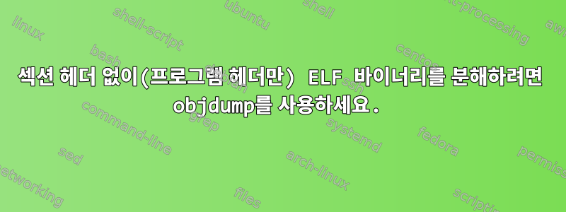 섹션 헤더 없이(프로그램 헤더만) ELF 바이너리를 분해하려면 objdump를 사용하세요.