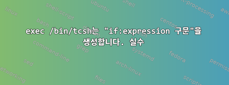 exec /bin/tcsh는 "if:expression 구문"을 생성합니다. 실수