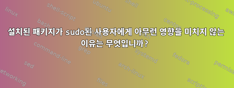 설치된 패키지가 sudo된 사용자에게 아무런 영향을 미치지 않는 이유는 무엇입니까?