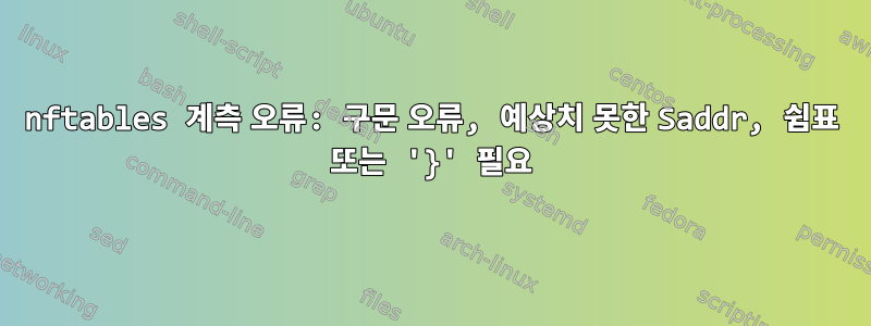 nftables 계측 오류: 구문 오류, 예상치 못한 Saddr, 쉼표 또는 '}' 필요