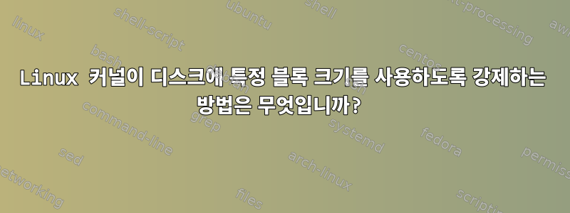 Linux 커널이 디스크에 특정 블록 크기를 사용하도록 강제하는 방법은 무엇입니까?