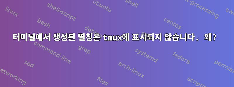 터미널에서 생성된 별칭은 tmux에 표시되지 않습니다. 왜?