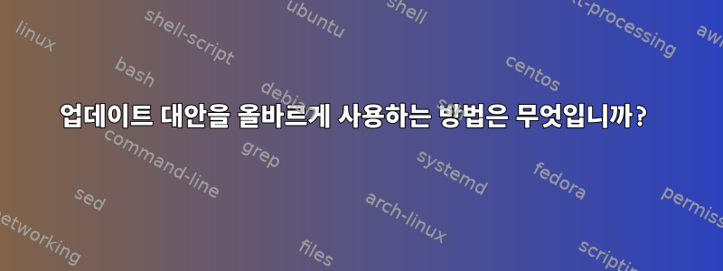 업데이트 대안을 올바르게 사용하는 방법은 무엇입니까?