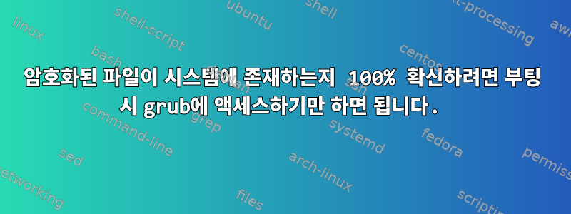 암호화된 파일이 시스템에 존재하는지 100% 확신하려면 부팅 시 grub에 액세스하기만 하면 됩니다.