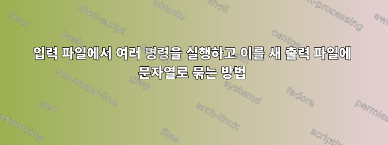 입력 파일에서 여러 명령을 실행하고 이를 새 출력 파일에 문자열로 묶는 방법