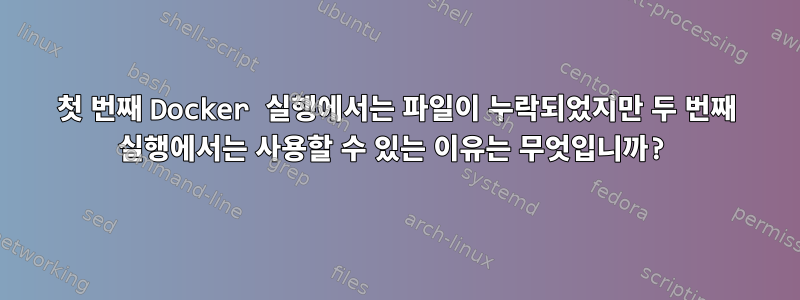 첫 번째 Docker 실행에서는 파일이 누락되었지만 두 번째 실행에서는 사용할 수 있는 이유는 무엇입니까?