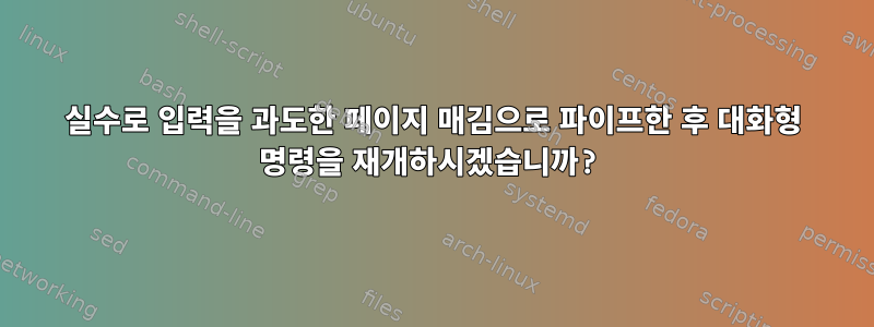 실수로 입력을 과도한 페이지 매김으로 파이프한 후 대화형 명령을 재개하시겠습니까?