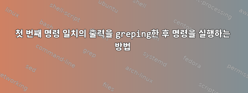 첫 번째 명령 일치의 출력을 greping한 후 명령을 실행하는 방법