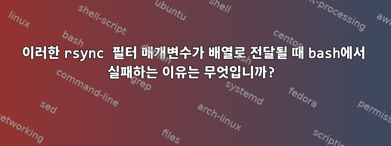 이러한 rsync 필터 매개변수가 배열로 전달될 때 bash에서 실패하는 이유는 무엇입니까?