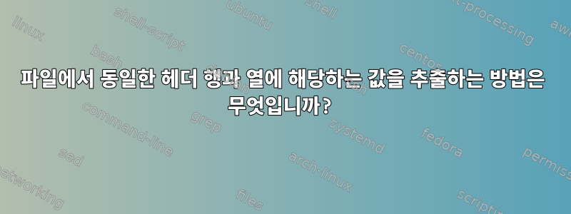 파일에서 동일한 헤더 행과 열에 해당하는 값을 추출하는 방법은 무엇입니까?