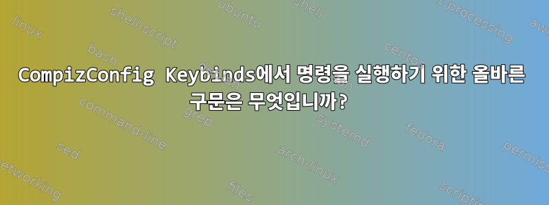 CompizConfig Keybinds에서 명령을 실행하기 위한 올바른 구문은 무엇입니까?