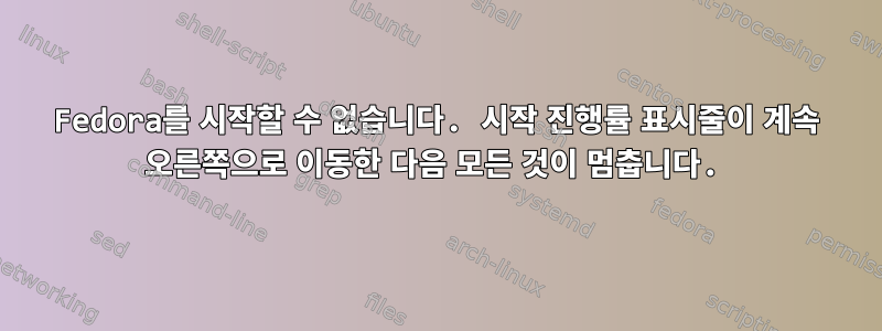 Fedora를 시작할 수 없습니다. 시작 진행률 표시줄이 계속 오른쪽으로 이동한 다음 모든 것이 멈춥니다.