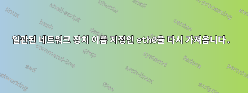 일관된 네트워크 장치 이름 지정인 eth0을 다시 가져옵니다.