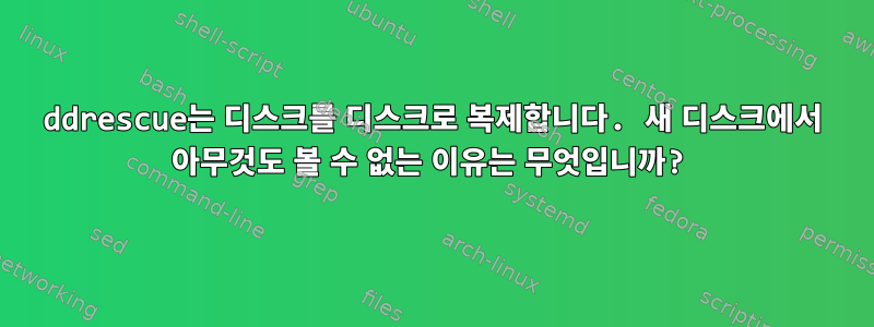 ddrescue는 디스크를 디스크로 복제합니다. 새 디스크에서 아무것도 볼 수 없는 이유는 무엇입니까?