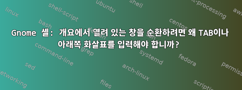 Gnome 셸: 개요에서 열려 있는 창을 순환하려면 왜 TAB이나 아래쪽 화살표를 입력해야 합니까?