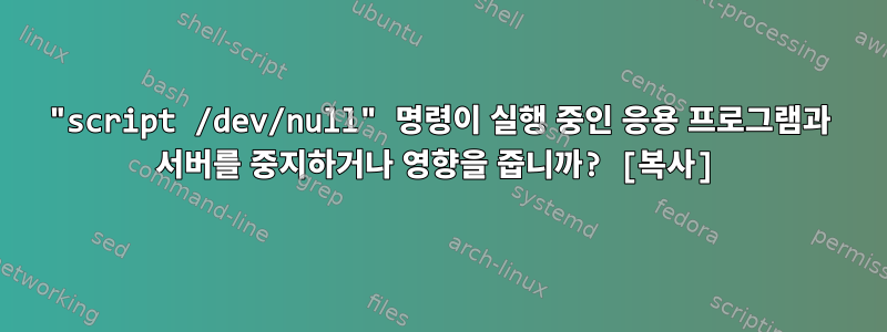 "script /dev/null" 명령이 실행 중인 응용 프로그램과 서버를 중지하거나 영향을 줍니까? [복사]