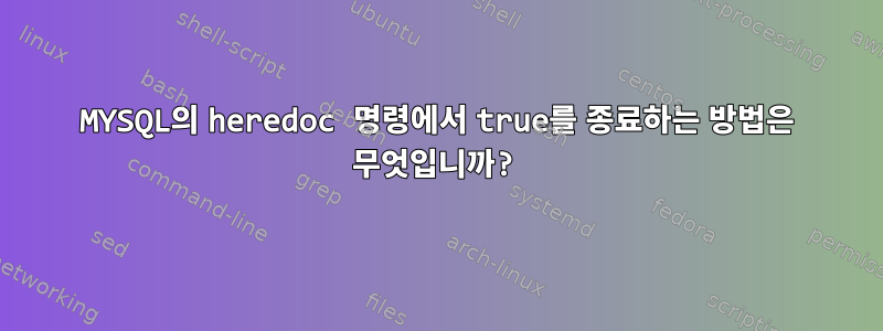 MYSQL의 heredoc 명령에서 true를 종료하는 방법은 무엇입니까?