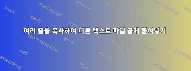 여러 줄을 복사하여 다른 텍스트 파일 끝에 붙여넣기