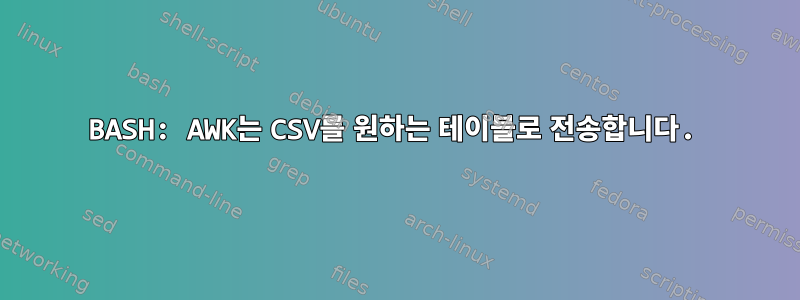 BASH: AWK는 CSV를 원하는 테이블로 전송합니다.