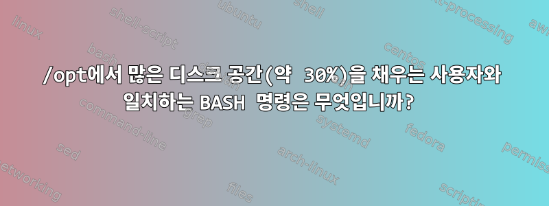 /opt에서 많은 디스크 공간(약 30%)을 채우는 사용자와 일치하는 BASH 명령은 무엇입니까?