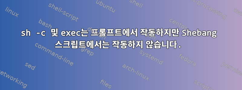 sh -c 및 exec는 프롬프트에서 작동하지만 Shebang 스크립트에서는 작동하지 않습니다.