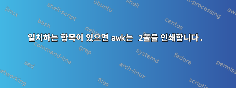 일치하는 항목이 있으면 awk는 2줄을 인쇄합니다.