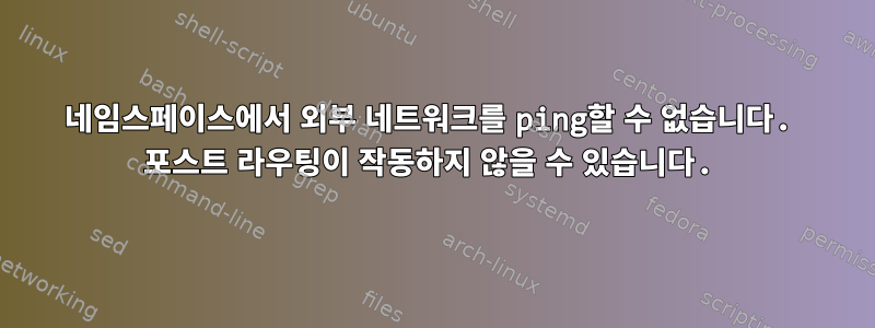 네임스페이스에서 외부 네트워크를 ping할 수 없습니다. 포스트 라우팅이 작동하지 않을 수 있습니다.