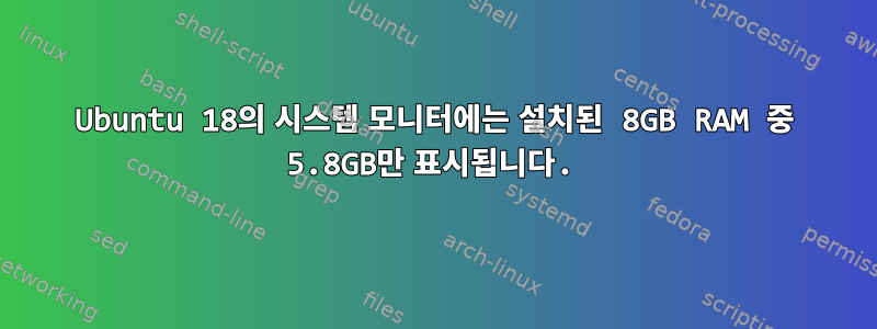 Ubuntu 18의 시스템 모니터에는 설치된 8GB RAM 중 5.8GB만 표시됩니다.