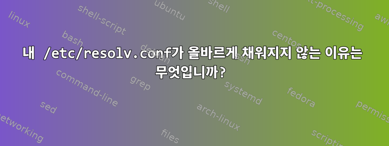 내 /etc/resolv.conf가 올바르게 채워지지 않는 이유는 무엇입니까?