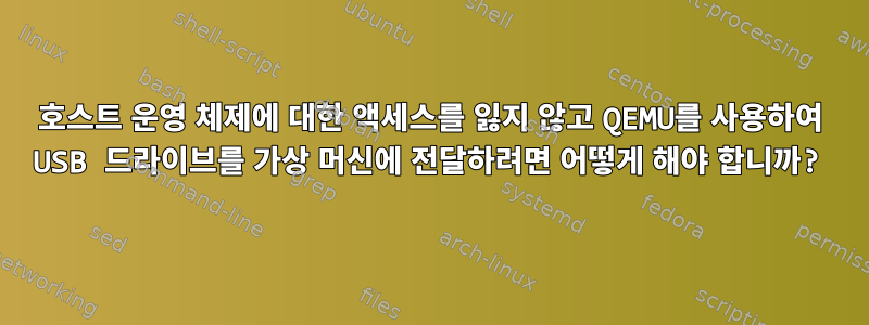 호스트 운영 체제에 대한 액세스를 잃지 않고 QEMU를 사용하여 USB 드라이브를 가상 머신에 전달하려면 어떻게 해야 합니까?