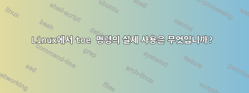 Linux에서 toe 명령의 실제 사용은 무엇입니까?