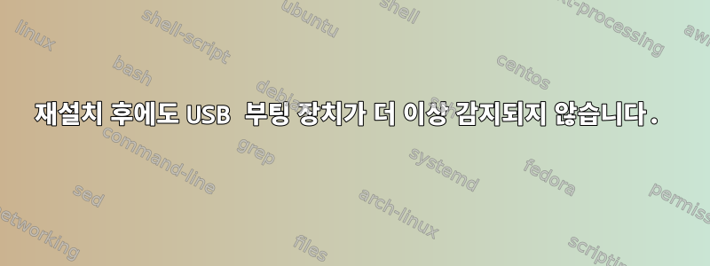 재설치 후에도 USB 부팅 장치가 더 이상 감지되지 않습니다.