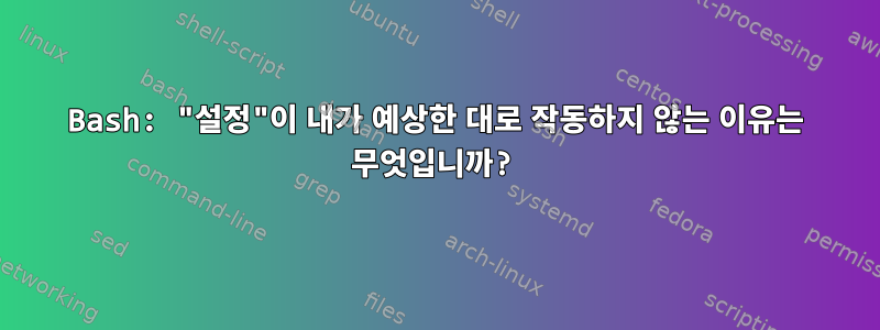 Bash: "설정"이 내가 예상한 대로 작동하지 않는 이유는 무엇입니까?