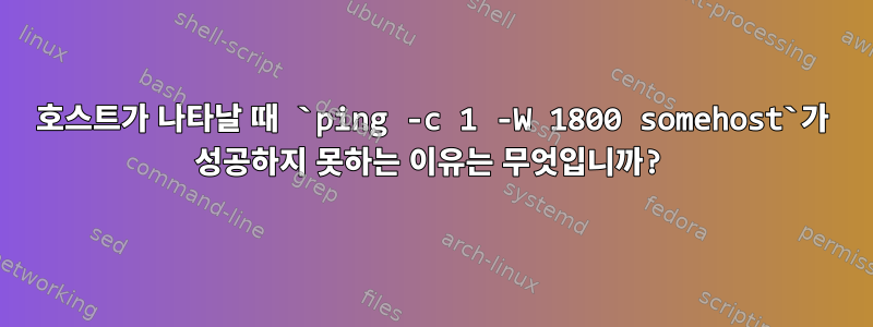 호스트가 나타날 때 `ping -c 1 -W 1800 somehost`가 성공하지 못하는 이유는 무엇입니까?