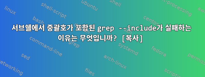 서브쉘에서 중괄호가 포함된 grep --include가 실패하는 이유는 무엇입니까? [복사]