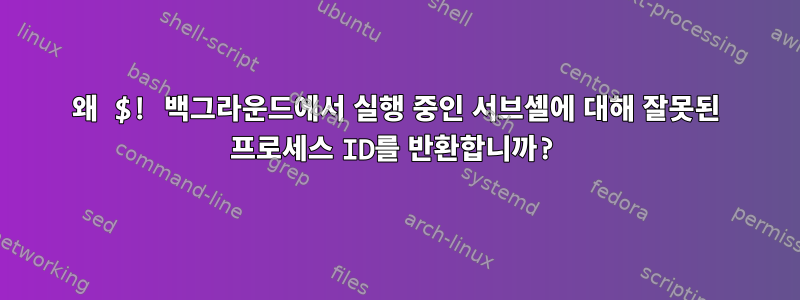 왜 $! 백그라운드에서 실행 중인 서브셸에 대해 잘못된 프로세스 ID를 반환합니까?