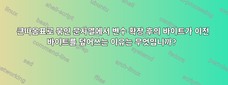 큰따옴표로 묶인 문자열에서 변수 확장 후의 바이트가 이전 바이트를 덮어쓰는 이유는 무엇입니까?